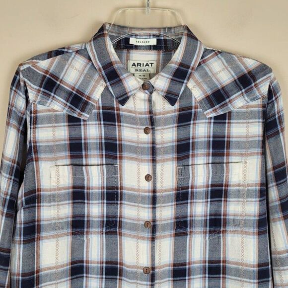 Ariat Size M Real Billie Jean Plaid Long Sleeve Button Up Shirt Blue White - Picture 4 of 12